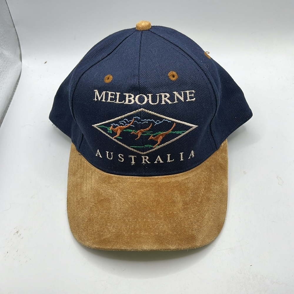 Down Under Australia Melbourne Velcro Back Hat Cap Blue Brown Velvet Embroidered